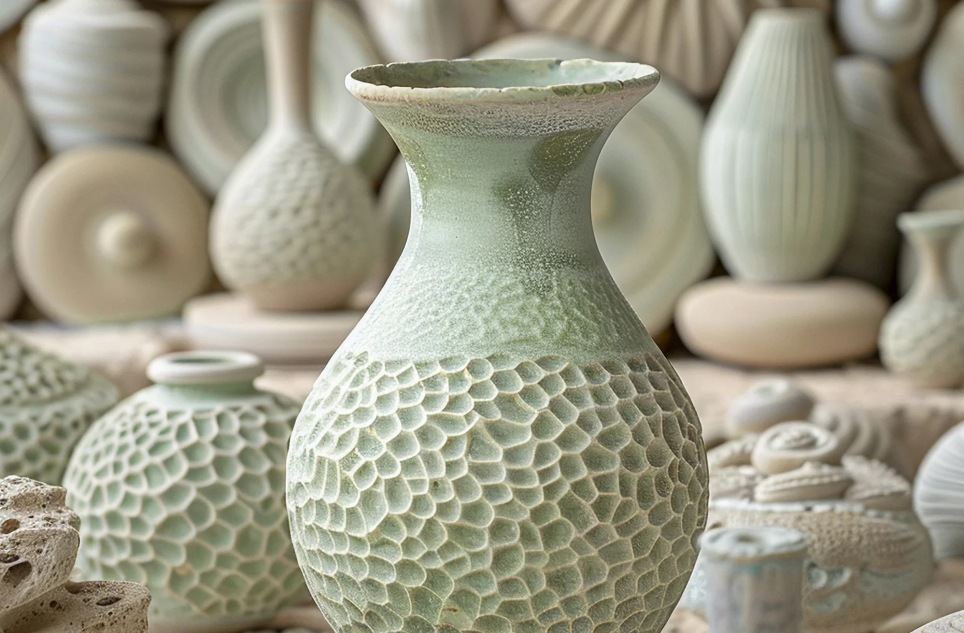 Naczynia ceramiczne, zielone.