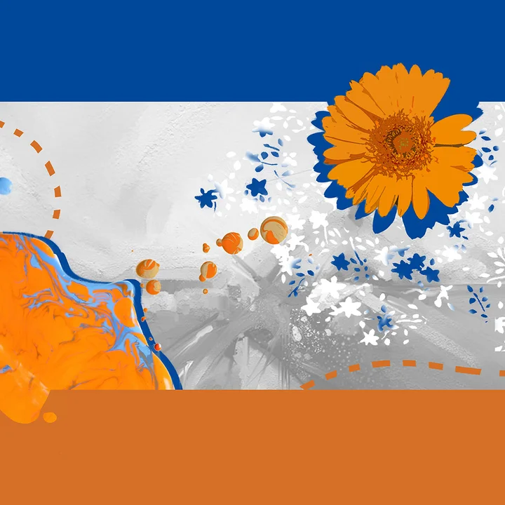 Obraz przedstawia abstrakcyjne formy kwiatu oraz farby. 