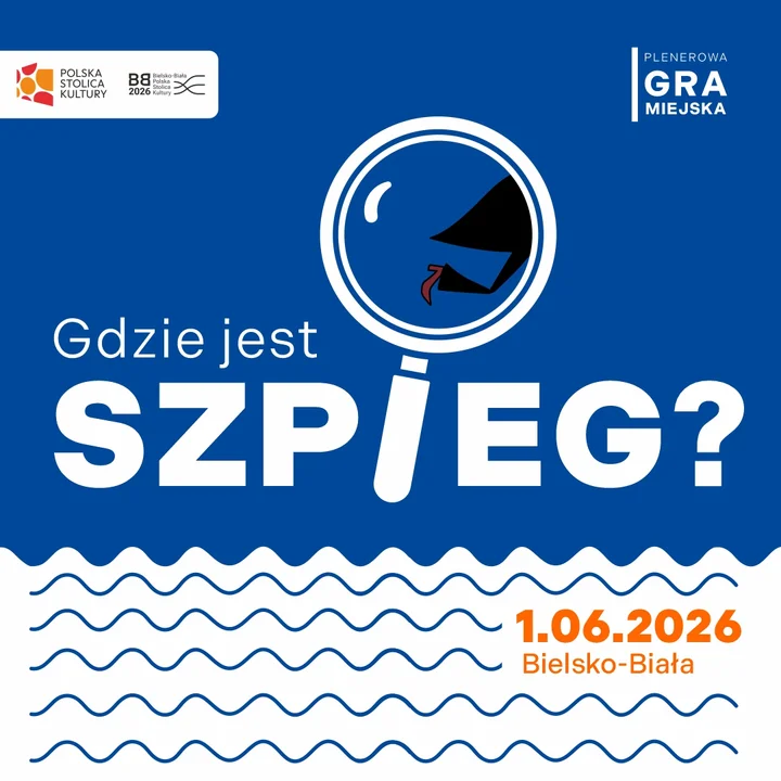 Grafika przedstawia lupę z uciekającym Szpiegiem