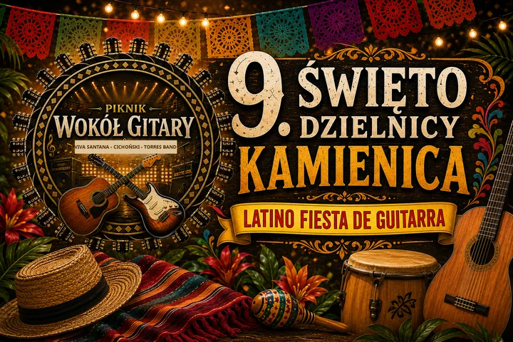 kompozycja z instrumentów i kolorowych dekoracji 