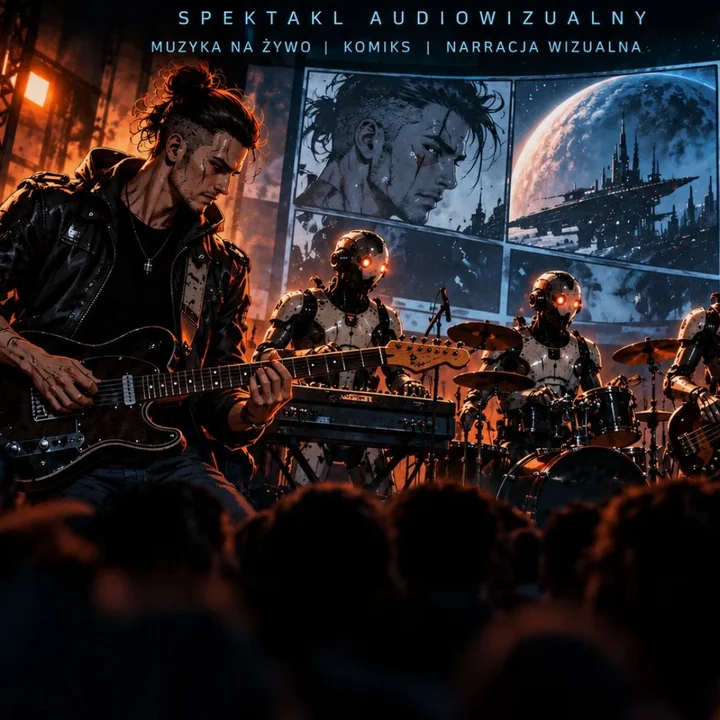gitarzysta i zespół robotów
